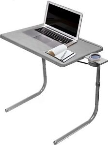 Table Mate II Adjustable TV Tray - Folding Tray Table with Cup Holder - Silver