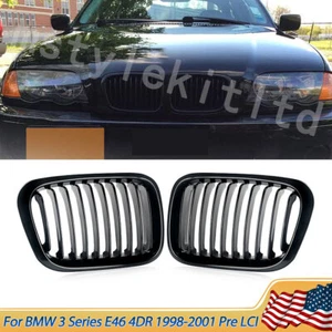 Front Bumper Hood Grille Grill For BMW 3 Series E46 4-Door 1998-2001 Gloss Black - Bild 1 von 11