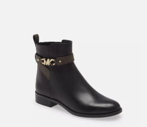NWB Michael Kors Black Farrah Leather Flat Ankle Booties Boots 6 - Picture 1 of 3