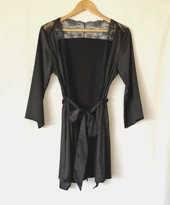 Agent Provocateur L'Agent Black Satin & Lace Night Robe Kimono - Size M - Picture 1 of 14