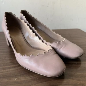 Chloe Shoes Womens EU 41 Lauren Pink Tea Blush Scalloped Block Heel Pumps - Picture 1 of 11