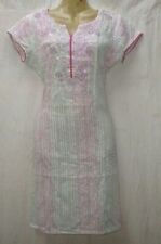 Vintage Antique Kurti Haut Robe Buste 34 " T2 318 Blanc Rose Coton Pur #ABE2A