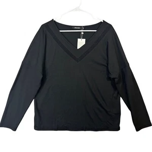 AUTOMET Women's Size L Long Sleeve V-Neck Black Top NWT - Picture 1 of 12