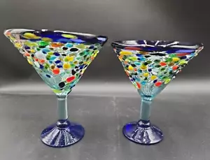 Mexikanische mundgeblasene Konfetti Martini Margarita Gläser - 2er Set. *LESEN* - Bild 1 von 11