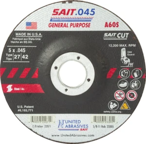 Rueda de corte de alta velocidad de uso general United Abrasives 22071 5x,045x7/8 A60S, - Imagen 1 de 2