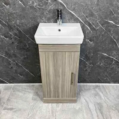 Roca 450mm Vanity Unit with Ceramic Basin in Wood Finish 1 Door Cloakroom