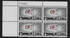 1963 Int'l Red Cross Plate Block Of 4 5c Postage Stamps, Sc# 1239, MNH, OG - Picture 1 of 1