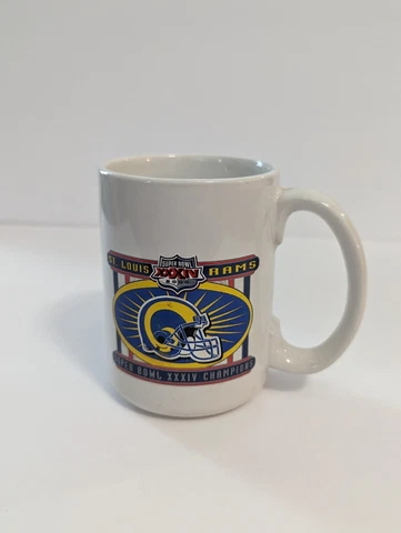Vintage NFL St Louis Rams Super Bowl XXXIV 34 Champion Mug Cup 2000 Kurt Warner Cover