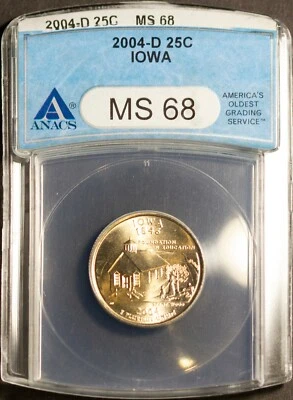 2004-D 25C Iowa State Quarter MS 68 ANACS 1506659 + Bonus - Image 1 of 2