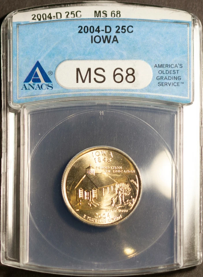 2004-D 25C Iowa State Quarter MS 68 ANACS 1506659 + Bonus - Image 1 of 2