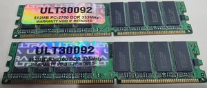 Ultra 512MB , DDR ,184 PIN , PC-2700 ( Model: ULT30092 ) Pair of 2 - Picture 1 of 2