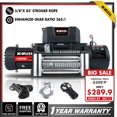 X-BULL Electric Winch 13000lbs Remote Steel Rope Towing Truck Trailer Car 4×4 Foto 1 de 4