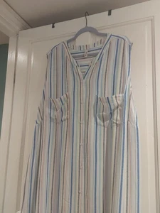 SHEEGO size 28/30 Candy Striped Linen Blend Dress In Excellent Condition - Picture 1 of 10