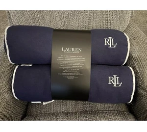 2 Lauren Ralph Lauren Indoor Outdoor Bolster Decorative Pillows Navy Blue 20x7 - Picture 1 of 4