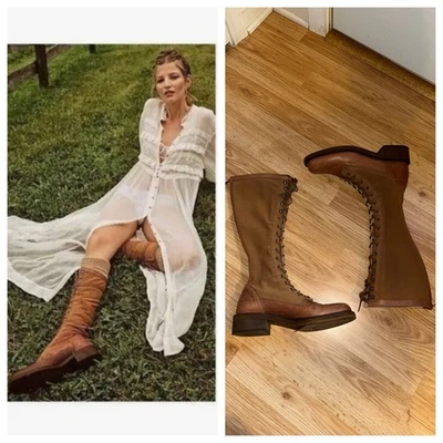 Free People Women Trickum Tall Military Lace Up Whiskey Brown Boots US 7.5 EU 38 - Image 1 of 4