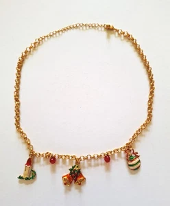 Vintage Weihnachts Halsband Halskette mit baumelnden Charms & Karabinerverschluss - Bild 1 von 3