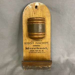Vintage Match Safe Striker Wall  Wood Robert Moncrieff Advertising Pierson, IL - Picture 1 of 6
