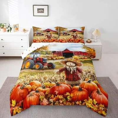  农舍稻草人被子套装儿童尺寸复古双红棕色卡其色 — 第 1/4 张图片