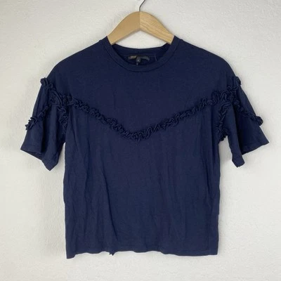 Maje Tournoi футболка M верхний темно-синий оборки коротким рукавом тихий роскошный опрятный - Изображение 1 из 4