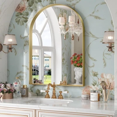 Arched Mirror, 22 x 30 Inch Gold Arch Mirror, Metal Frame Gold Arched Wall Mi... - Image 1 of 4