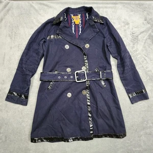 Tory Burch Damen Langer Mantel Größe 2 Marine Baumwolle Schwarz Lederbesatz Gürtel - Bild 1 von 12