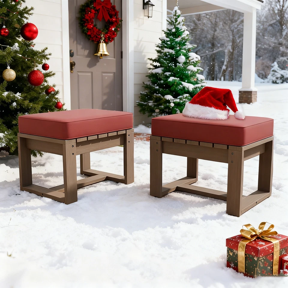 EAGLE PEAK Natural Cedar 2PCS Outdoor Patio Ottomans with Removable Cushions - Image 1 of 4