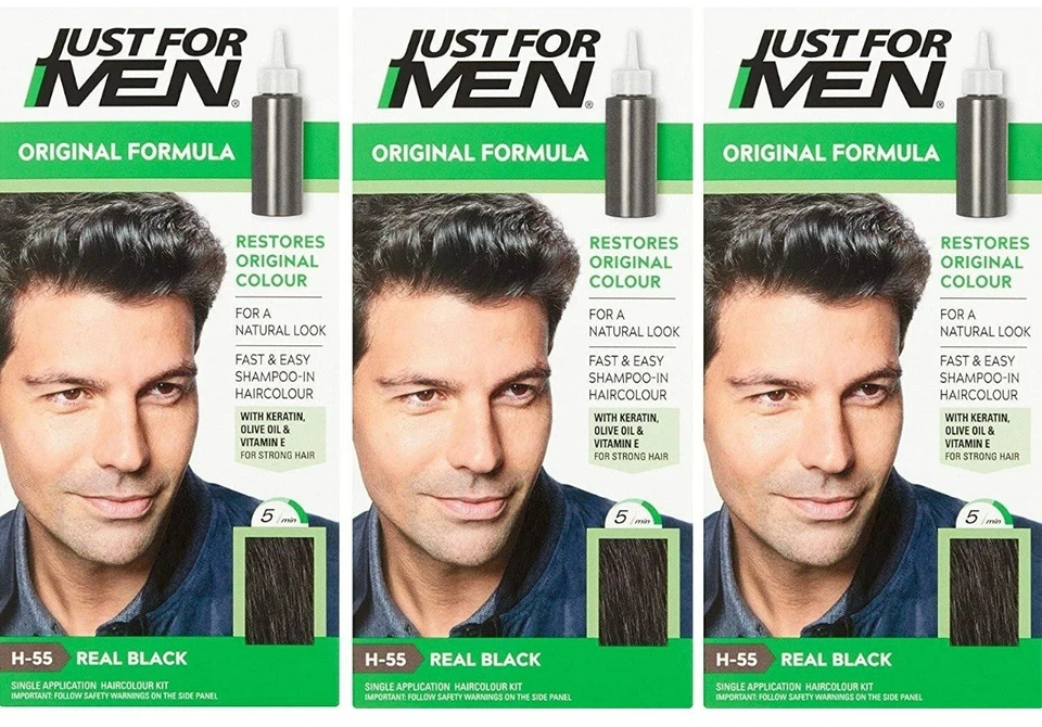Just for Men H-55 REAL BLACK Hair color Shampoo In ( 3 pack ) green - Image 1 of 1
