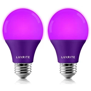 Luxrite A19 LED Purple Light Bulb 8W=60W UL Listed E26 Party Bulbs 2-Pack - Picture 1 of 6