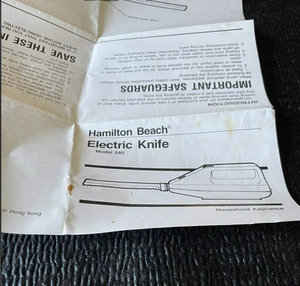 Cuchillo Eléctrico Hamilton Beach 285 Glen Dimplex Manual Instrucciones SOLO - Imagen 1 de 2