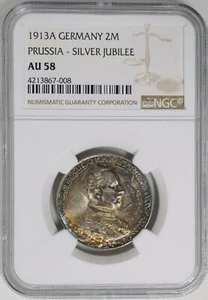 German States PRUSSIA Wilhelm II Silver 1913 A 2 Mark NGC AU58 TONING KM# 533 - Picture 1 of 2