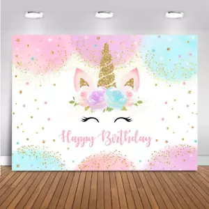 Decoraciones de cumpleaños de unicornio telón de fondo de unicornio para niñas fiesta de cumpleaños pase de 5X3 pies - Imagen 1 de 12