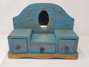 Indonesian / Balinese Handcrafted Wooden Blue Gold Mirror Jewelry Box Stand - Picture 1 of 5