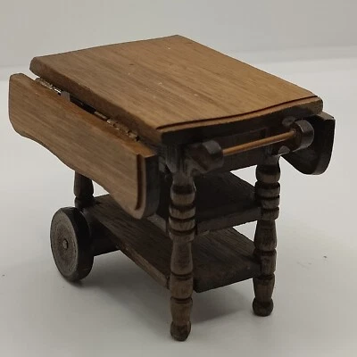 Dollshouse Miniature Wooden Bar Cart Folding Table Trolley Vintage 1:12 Scale - Image 1 of 4