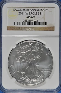 2011 W Burnished 1 OZ Silver American Eagle NGC MS 69 25th Anniversary  - Picture 1 of 2