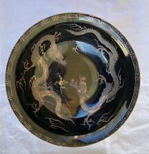 Porcelain Bowl With Dragon Asian Art Made IN Japan Black Silver