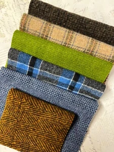 Plaid & Solid multicolor bundle of vintage hand & mill dyed wool fabric - Picture 1 of 4