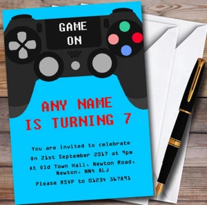 Blue Game On Video Gaming Personalised Childrens Birthday Party Invitations - Picture 1 of 1