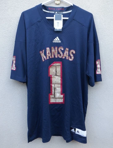 Kansas Jayhawks Adidas Men's Navy Blue #1 Perforated Football Jersey - XL READ! Cover