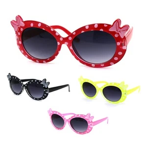 Girls Kid Size Polka Dot Bow Thick Plastic Oval Sunglasses - Picture 1 of 17