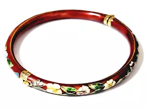 Vintage rot-Grün/Gold/Blau/Weiß Cloisonne klappbarer Armreif Armband Aisan Blumenmuster - Bild 1 von 6