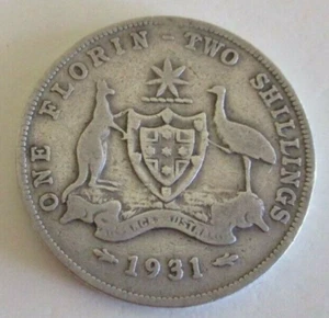 1931 - Australian One Florin Coin - Coat of Arms and King George V - Circulated - Bild 1 von 4