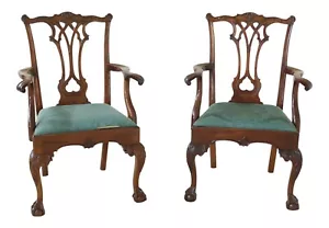 48707EC: Pair STICKLEY Ball & Claw Carved Mahogany Arm Chairs - Picture 1 of 11