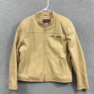 Vintage Rocawear Jacket Womens 2XL Beige Leather Moto Bomber Hip Hop 90s Y2K Zip - Picture 1 of 14
