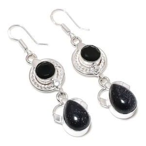 Black Sunstone Handmade 925 Sterling Silver Jwelery Earring Size 2.2" - Picture 1 of 1