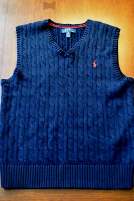 VTG Polo Ralph Lauren Sweater Vest Large (14-16) Boy's Knit Pullover Navy Blue - Image 1 of 4