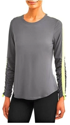 CAMISETA DEPORTIVA Avia para mujer gris y lima acanalada manga larga MED  Foto 1 de 4