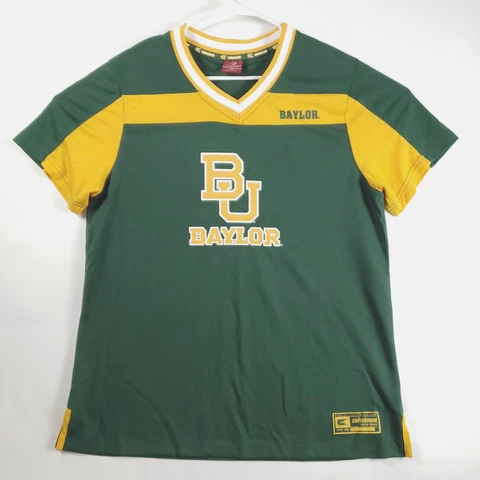 BU Baylor Bears #1 Mens Jersey 2XL Green Yellow Colosseum Short Sleeve V-Neck Cover