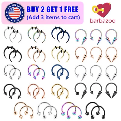 12-18Pcs 16G Pincher Septum Rings Horseshoes Nose Ring Daith Tragus Earrings - Image 1 of 4
