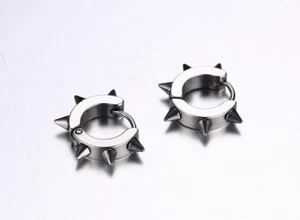 BIJOU 1 PAIRE BOUCLE D'OREILLE HOMME ADO NEUVE ACIER GOTHIQUE GOTH 6 PIC RONDE - Imagen 1 de 1
