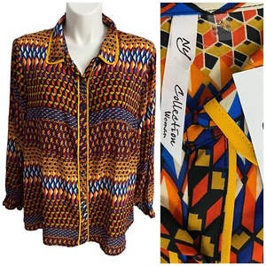 NY Collection Shirt Womens 2X Orange Blouse Button Up Shirt Work Office Casual - Picture 1 of 19